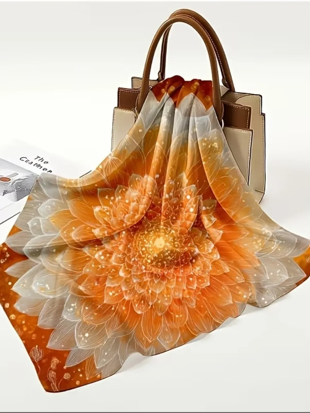 Elegant Floral Neck Scarf - Orange Creamsicle